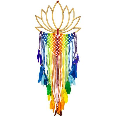 16&quot; Boho Lotus W/ Chakra Macrame Wall Hanging