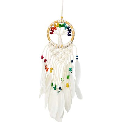 3.25&quot; Wood Bead Tree Chakra W/ Macrame