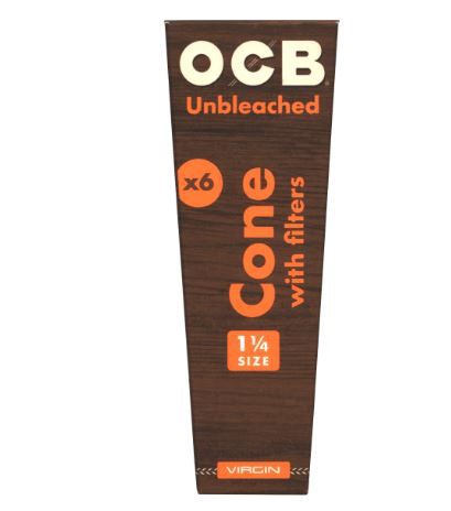 OCB Virgin Unbleached Cones 1 1/4 6pk