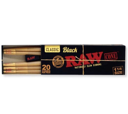 RAW Classic Black 1 1/4 Pre-Rolled Cones 20 Pack