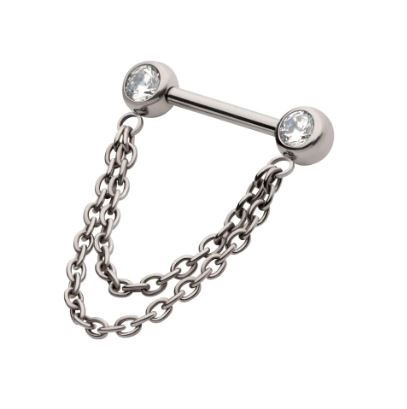 Royale Double Gem W/Chain Threadless Nipple Barbell
