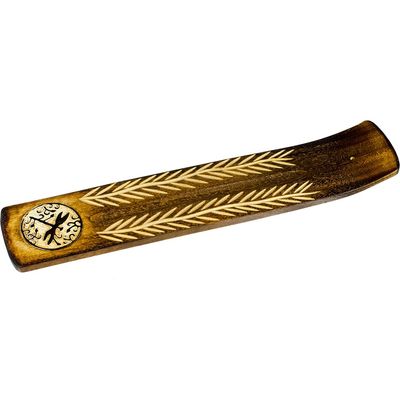 Wide Etched Wood Incense Holder