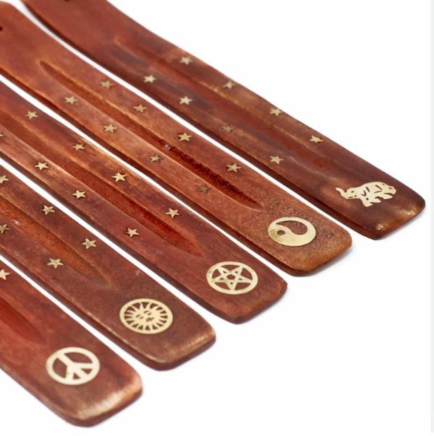 Wooden Incense Burner W/ Brass Inlay