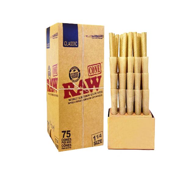 RAW Classic 1 1/4 Pre-Rolled Cones - 75 pack
