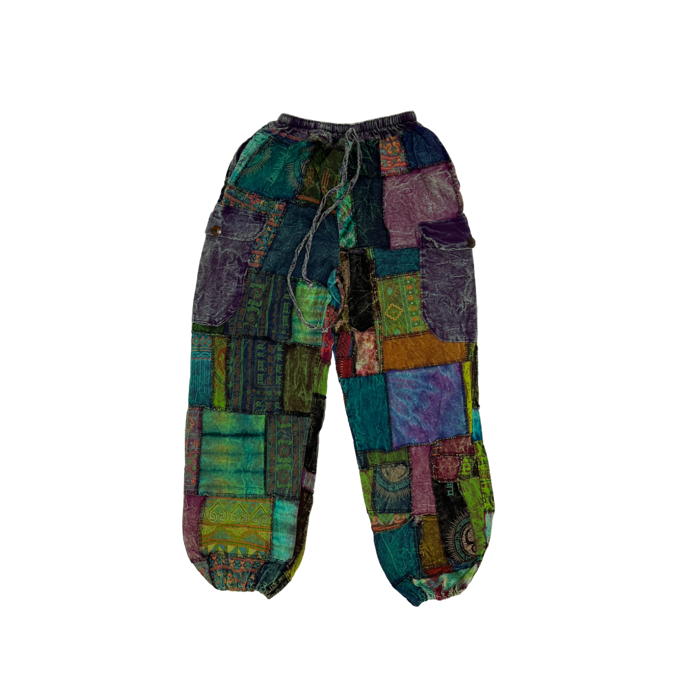 TH Patchwork Cargo Pants Elastic Ankle, Colour: Purple Pocket