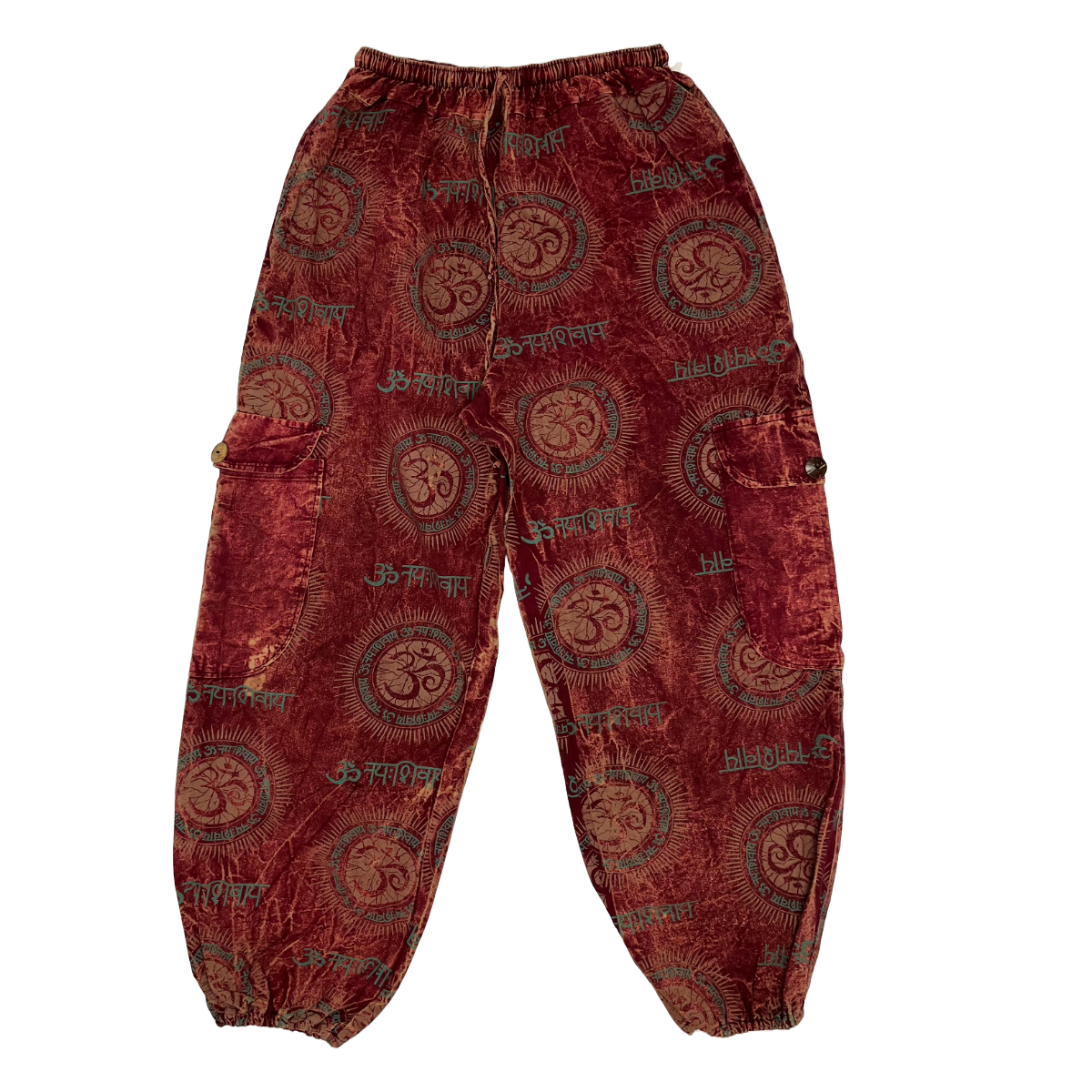 TH Stonewash Patchwork Cargo Pants, Colour: Red