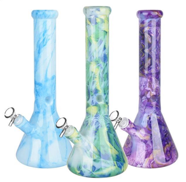 Marbled Beaker Glass Water Pipe - 13&quot;