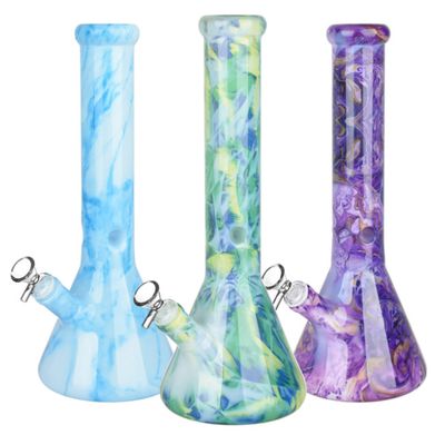 Marbled Beaker Glass Water Pipe - 13"