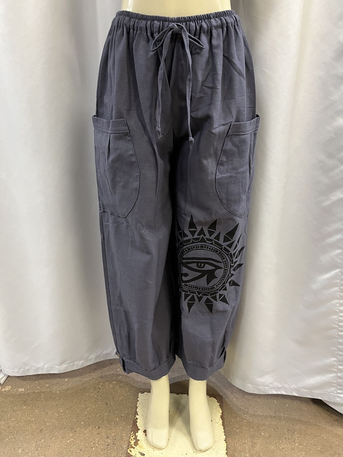 TH Harem Pant 026 Eye of Horus Straight Leg Cuffed, Colour: Slate Blue