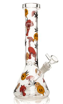 #REG145 - 12&quot; Smiley Shrooms Beaker Bong