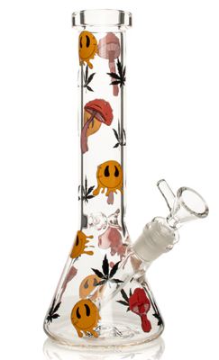 #REG146 - 10&quot; Smiley Shrooms Beaker Bong