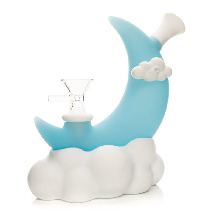 #TS216 - 6.5&quot; Glow-In-The-Dark Moon Water Pipe w/ Pull Out, Colour: Blue