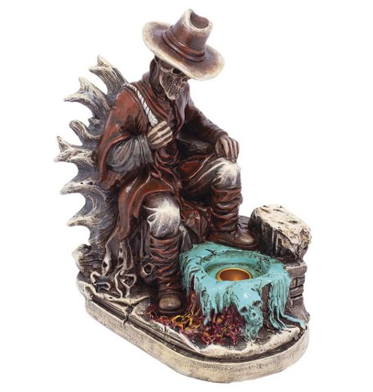 Fujima - 8.25&quot; Skeleton Cowboy Incense Burner/Tealight Holder
