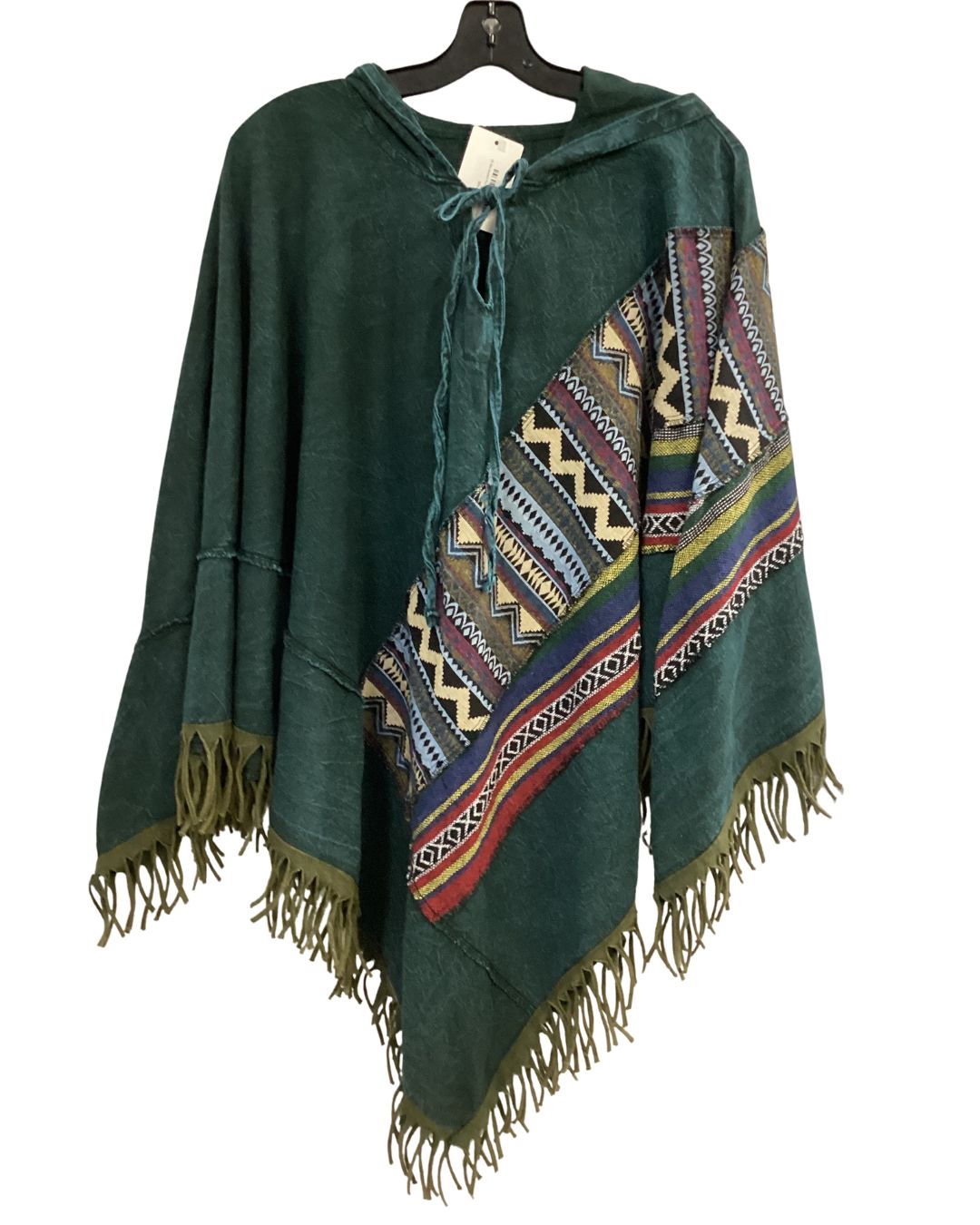 TH Stonewash Poncho w/ Diagonal Pattern, Colour: Teal
