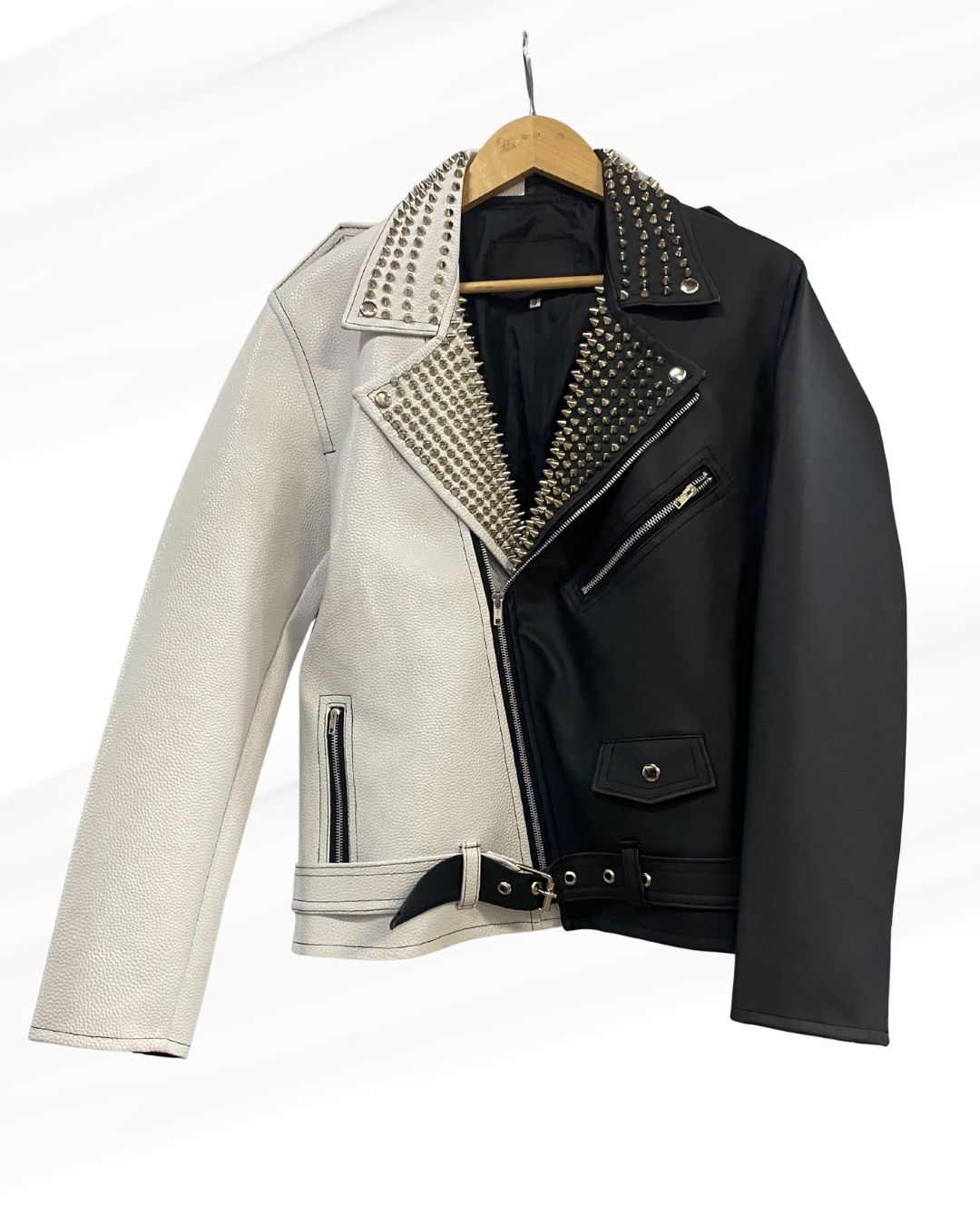 Studded Pleather Jacket, Size: Large, Style: White/Black