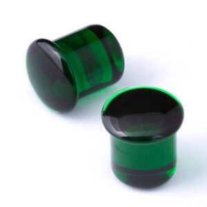 Glass Double Flare Plug Pair - Emerald, Gauge: 4mm