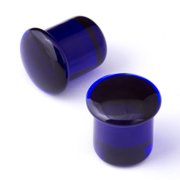 Glass Double Flare Plug Pair - Cobalt, Gauge: 4mm