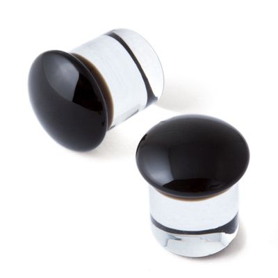 Glass Color Front Single Flare Long Plug Pair - Black
