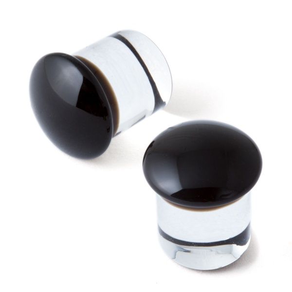 Glass Color Front Single Flare Long Plug Pair - Black, Gauge: 2mm
