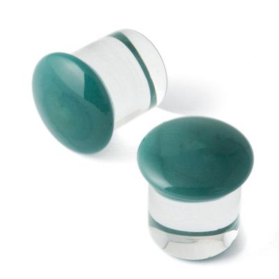 Glass Single Flare Plug Pair - Aqua