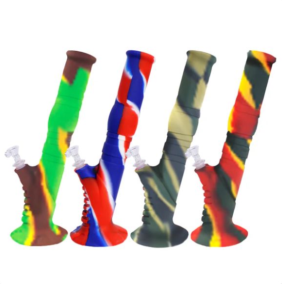 14" Silicone Grip Leaner w/ Glass Stem &amp; Bowl, Colour: Red/Green/Yellow