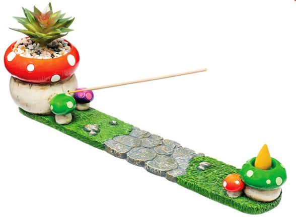 Fujima - 12.5" Mushroom Incense Burner w/ Faux Plant