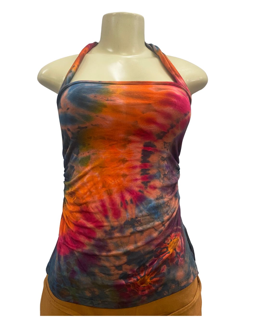 Tie Dye Thick Halter Strip Crop Top, Colour: Grey Rainbow