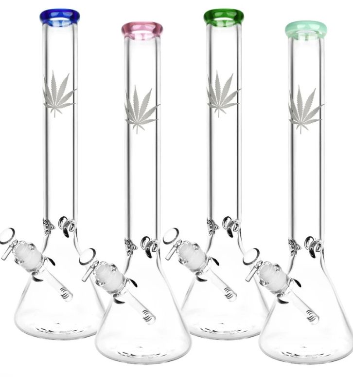 18" Silver Hemp Leaf Beaker Bong