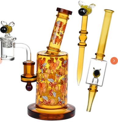 8" Pulsar Hits Series Glow Dab Rig Kit - Bees