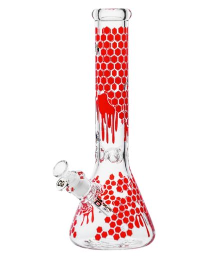 14" OG Glow-In-The-Dark Honeycomb 9mm Beaker, Colour: Red