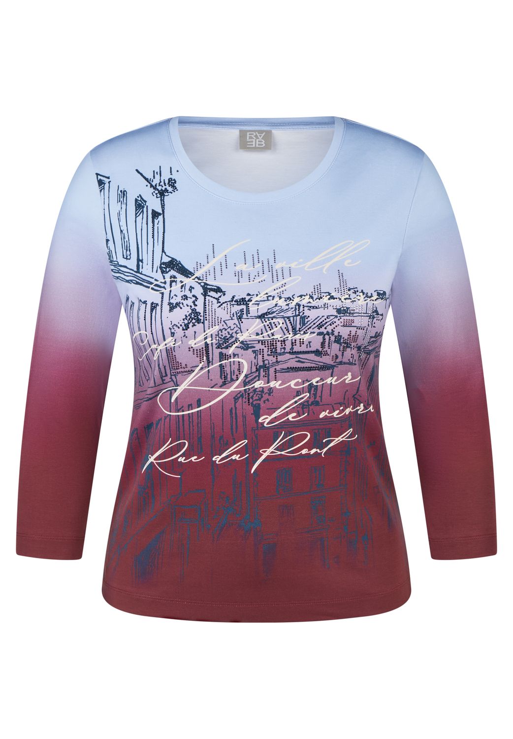 Rabe shirt met kleurverloop en stadsprint – Merlot – 114357