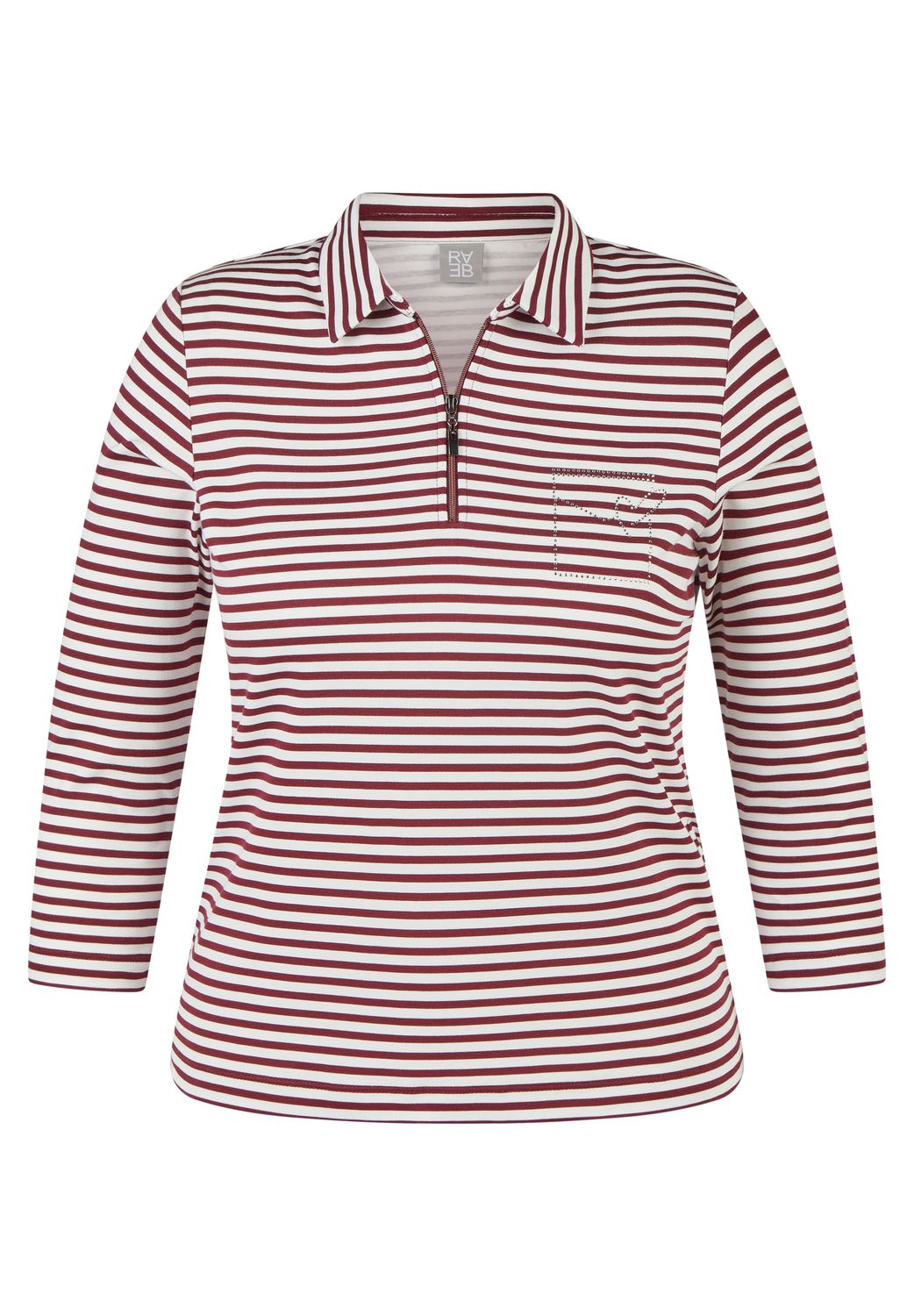 Rabe gestreepte polo met ritssluiting – Merlot/Ecru – 114351
