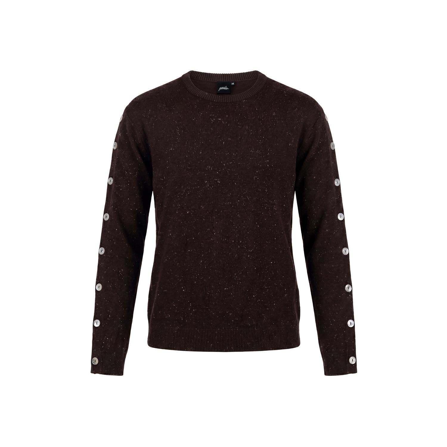 Poools Fijngebreide Tweedlook Trui Coffee – 633196