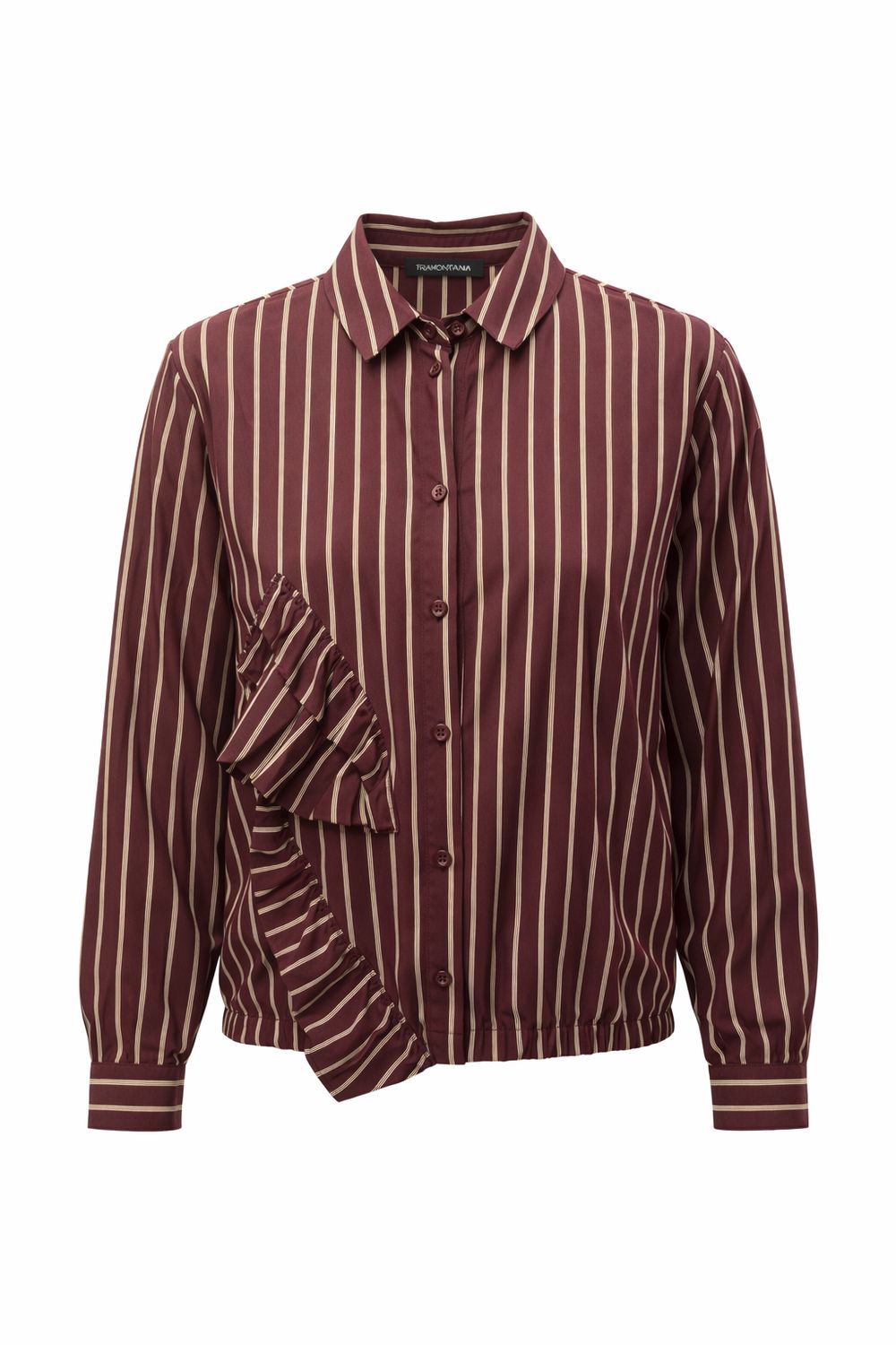 Tramontana Gestreepte Blouse Bordeaux – Dames Blouse met Ruffle | C51-21-301