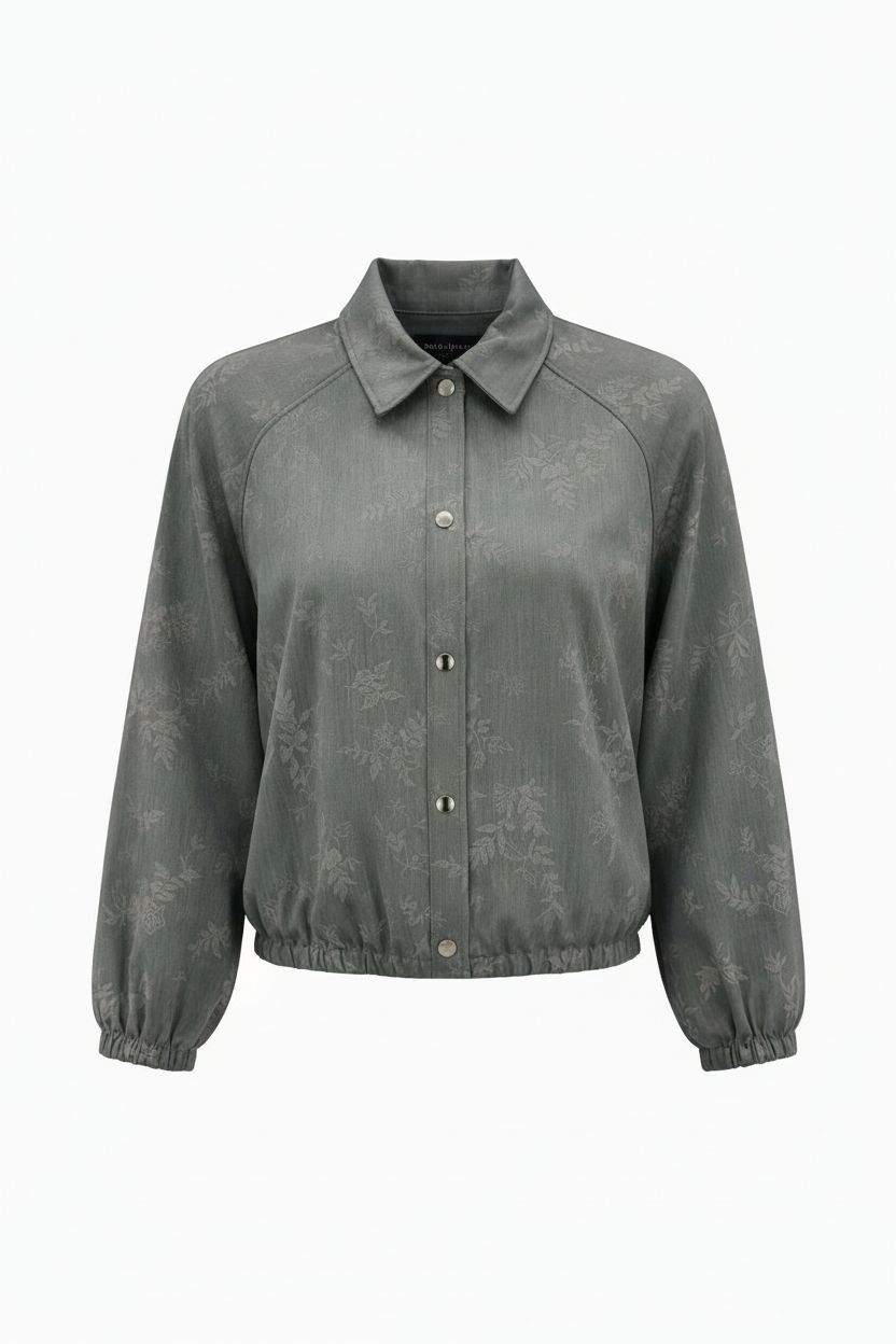 Tramontana Grijs Melange Jacquard Blouse – Dames Blouse met Elastische Boord | O07-21-801