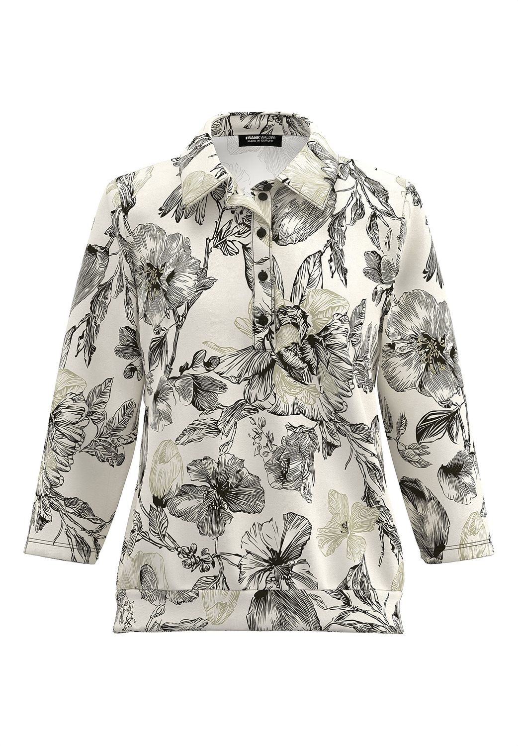 Frank Walder Polo Offwhite met Bloemenprint 726407