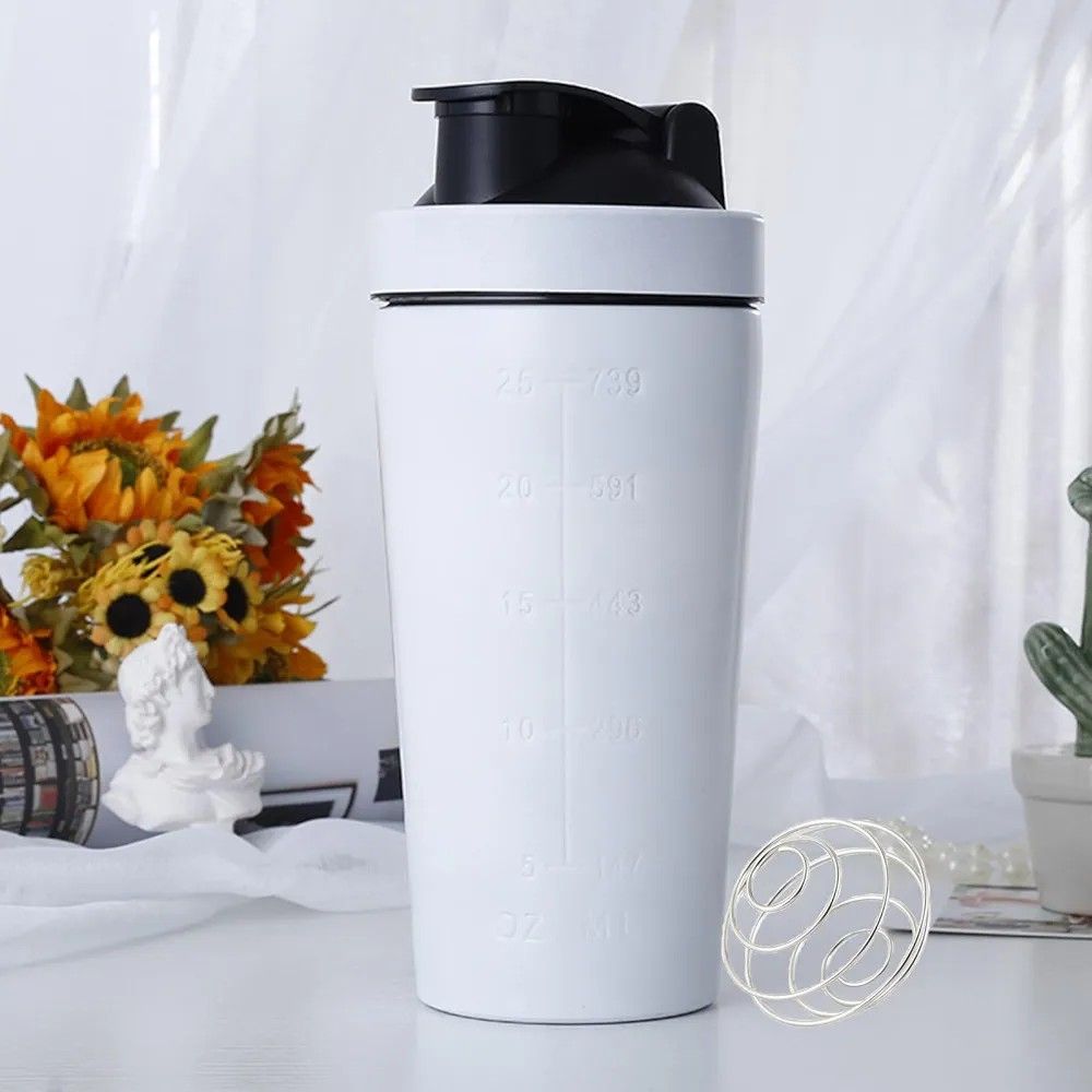 Shaker proteinowy , barmański biały 750 ml stal nierdzewna