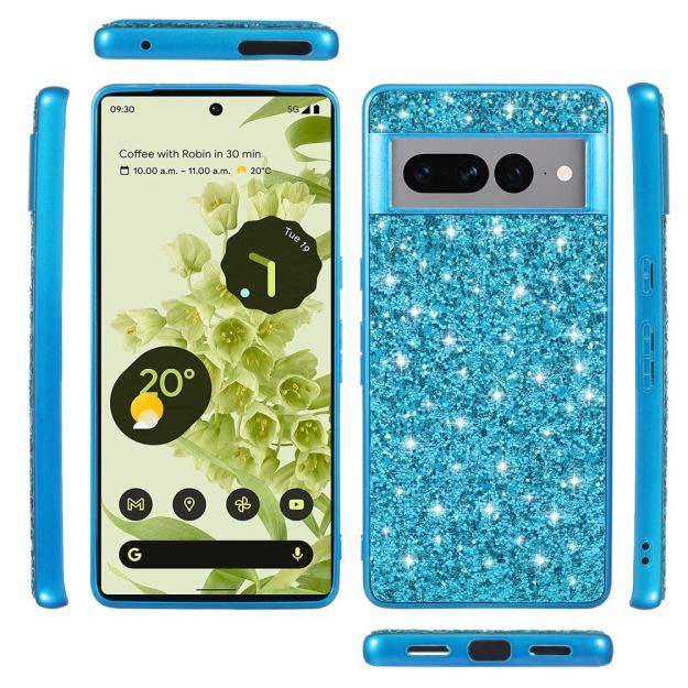 Etui hybrydowe Case plecki do Google Pixel 8a niebieskie brokatowe