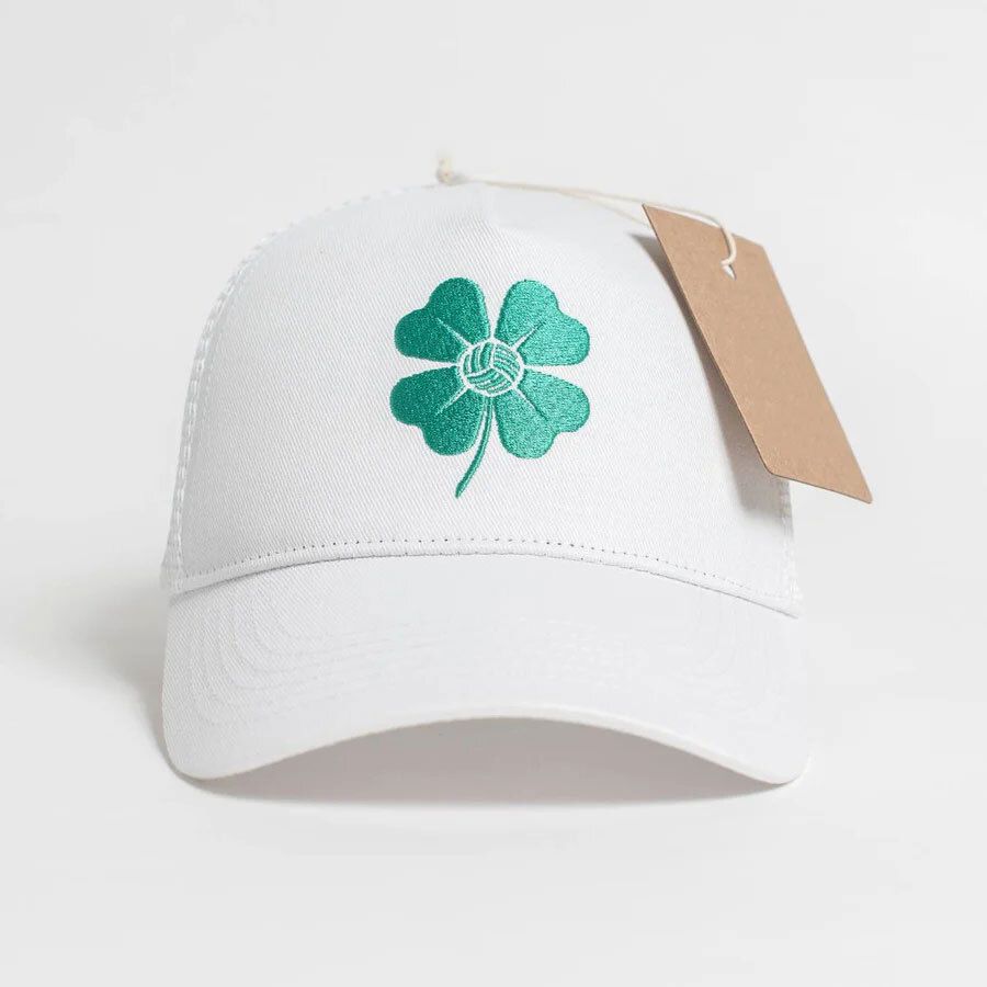 Trucker White with Green Flower