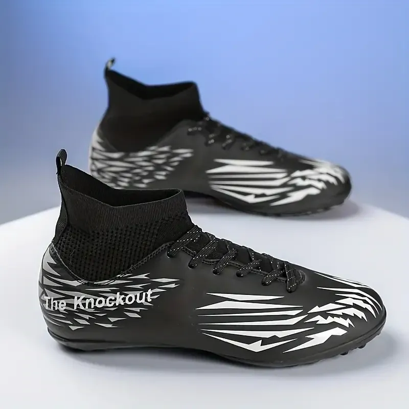 High Top Soccer Spike Turf Cleats Black & White