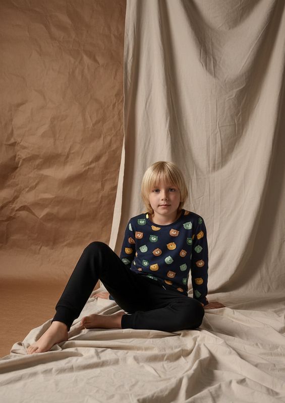 Camiseta Azul de Manga Larga de Osos