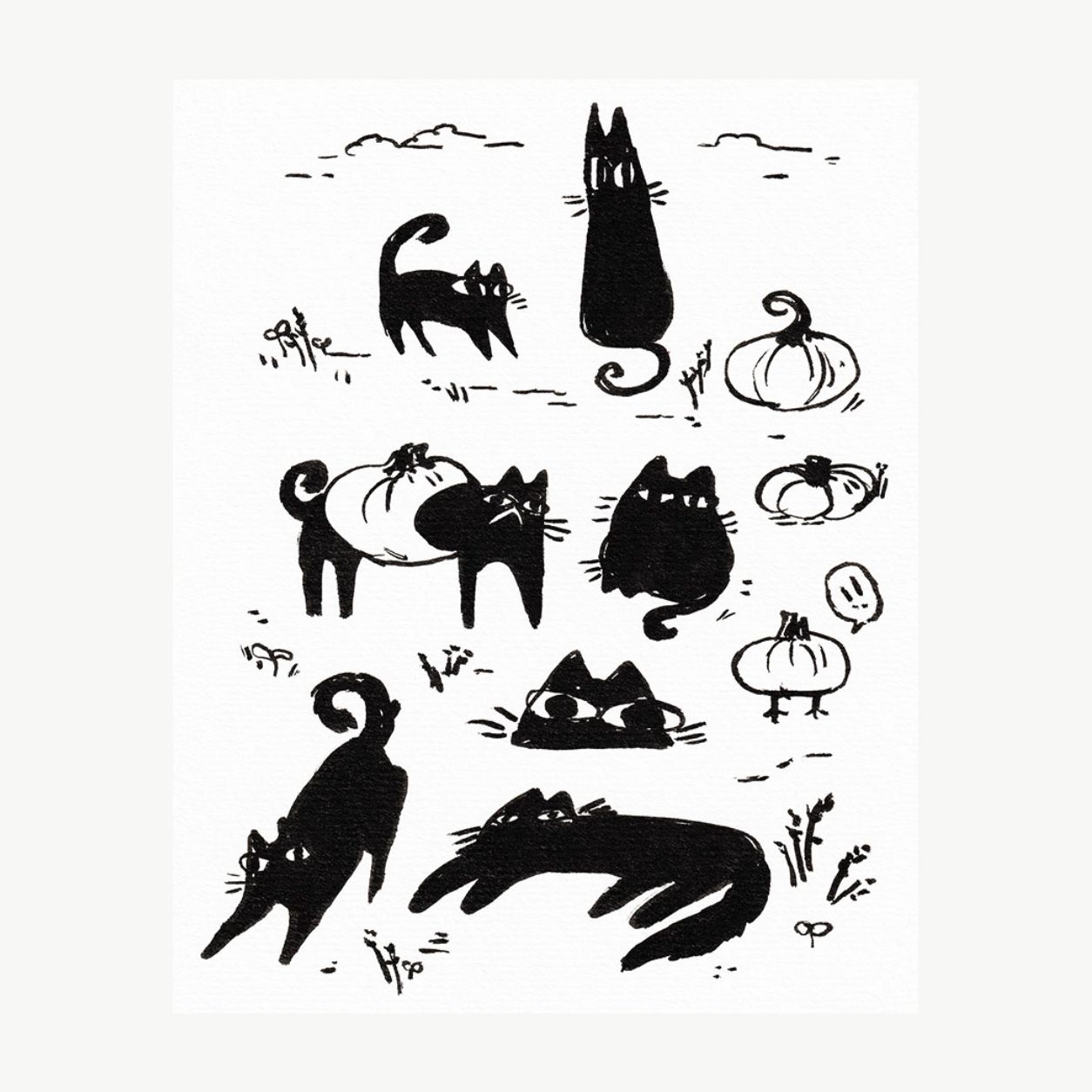 Print - &quot;Little Black Cats &amp; Pumpkins&quot;