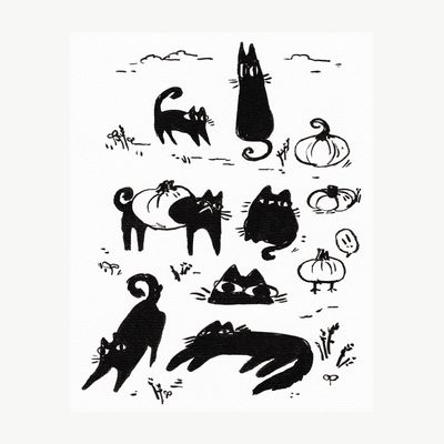 Print - &quot;Little Black Cats &amp; Pumpkins&quot;