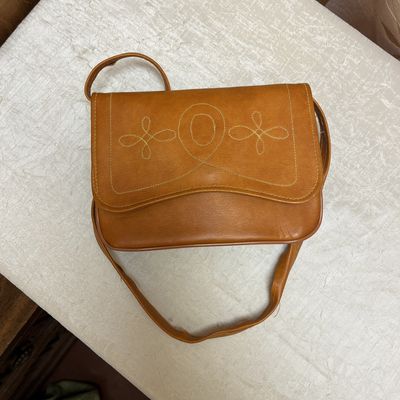 orange leather wallet bag