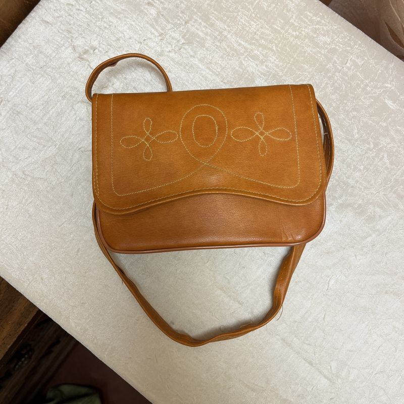 orange leather wallet bag