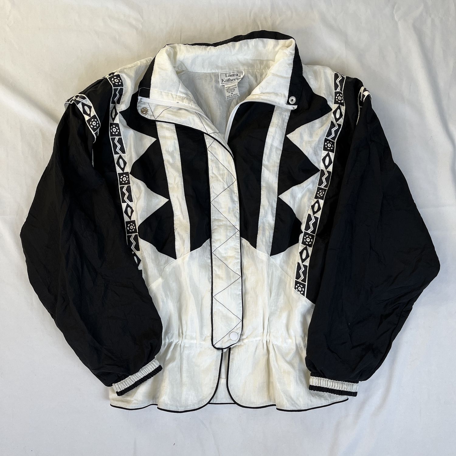 black and white retro ski jacket