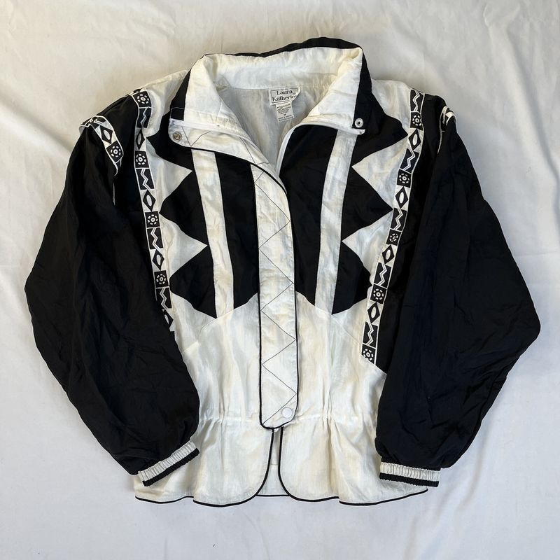 black and white retro ski jacket