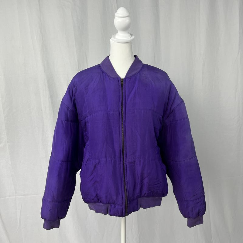 purple puffer jacket