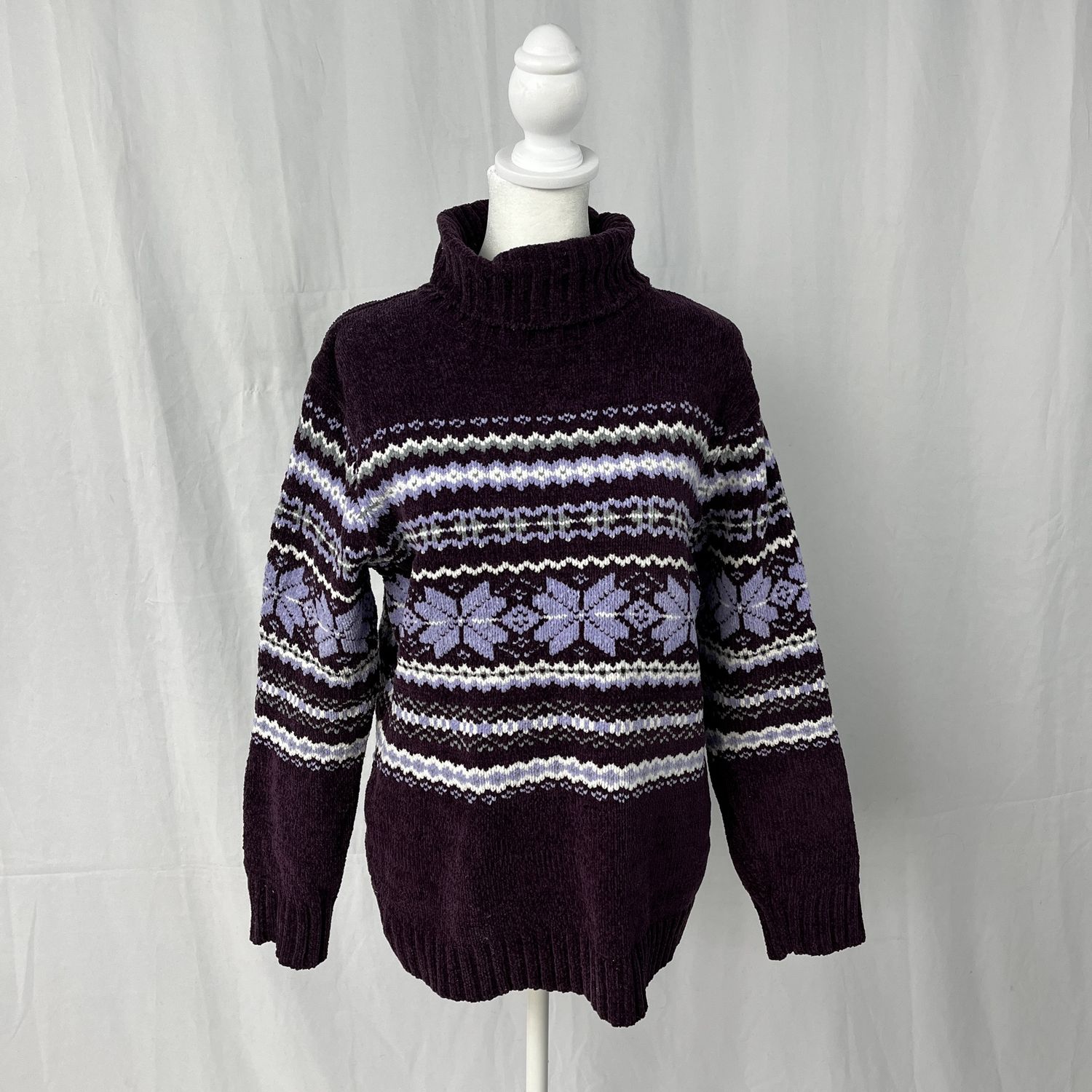 purple festive snowflake sweater