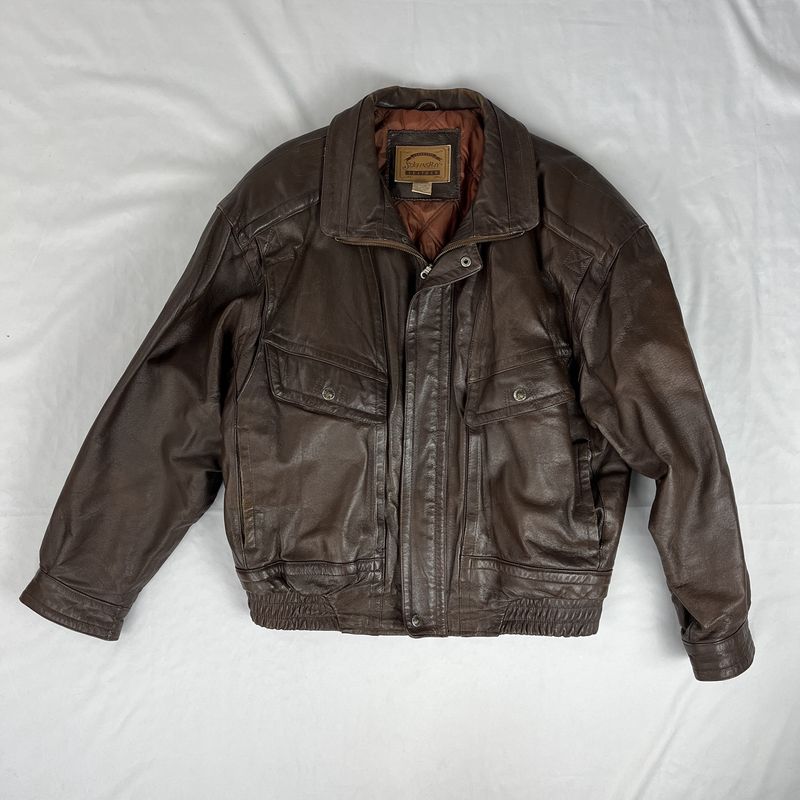 90s st. john’s bay brown thick leather coat